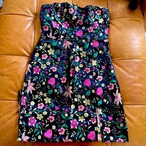 Black strapless floral midi dress